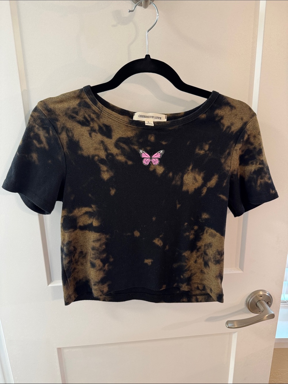 Obsessively Love Black & Brown Tie-Dye Butterfly Crop Top